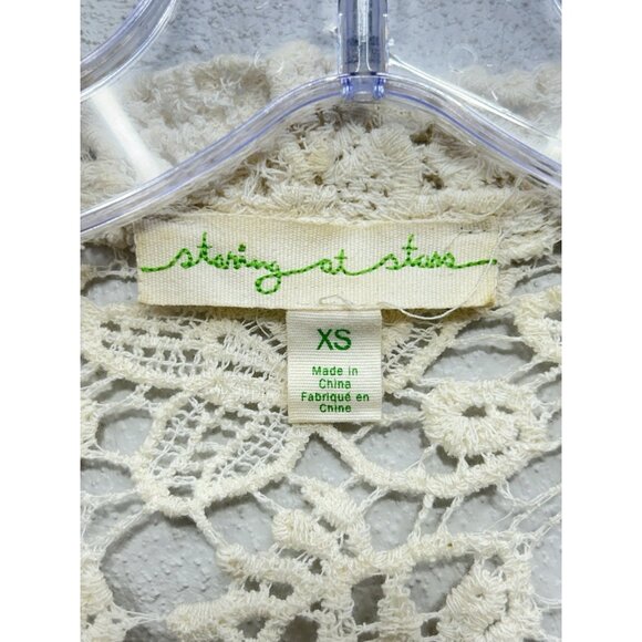 Anthropologie Staring at Stars XS Crochet Open Knit Vest Asymmetrical Beige - Picture 4 of 5